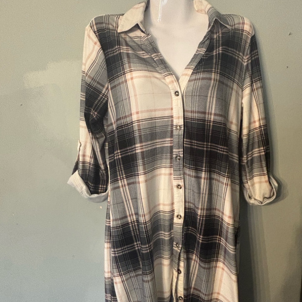 Plaid Button-Up Shirt Dress